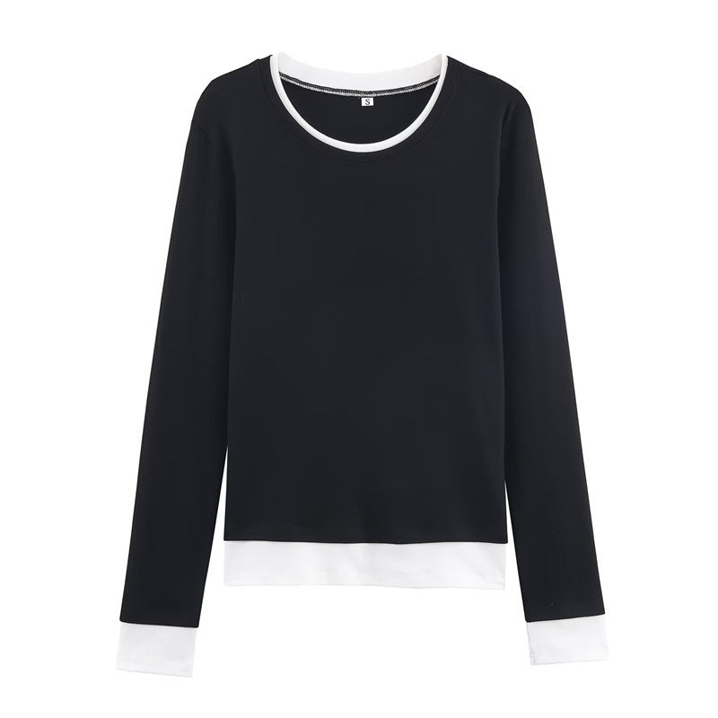 Women's long-sleeve shirt in layered look with contrast cuffs and round neckline Shop Velvia