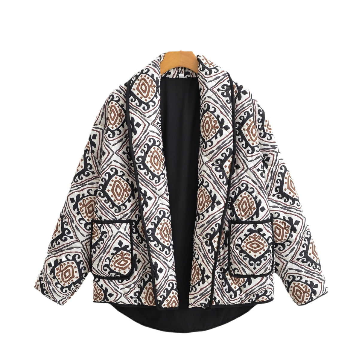 Women's quilted kimono jacket with graphic ethnic print and waist belt Shop Velvia