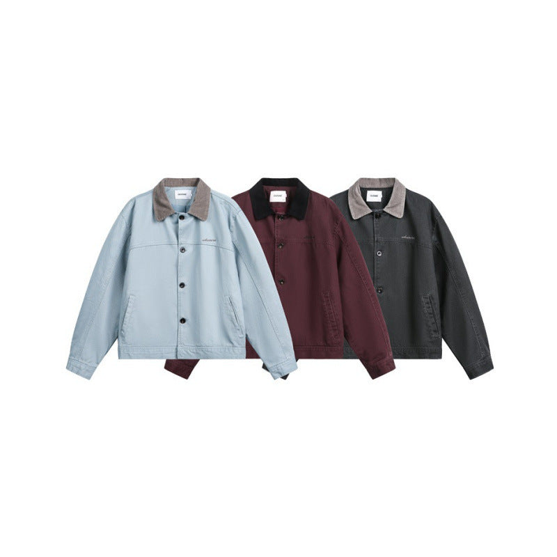 Men's Boxy Canvas Jacket with Cord Collar and Concealed Button Placket Shop Velvia