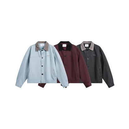 Men's Boxy Canvas Jacket with Cord Collar and Concealed Button Placket Shop Velvia