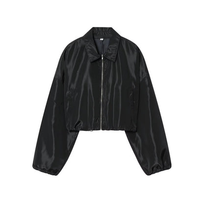 Women Cropped Bomber Jacket made of Satin Look with Zipper and Elastic Hem Shop Velvia