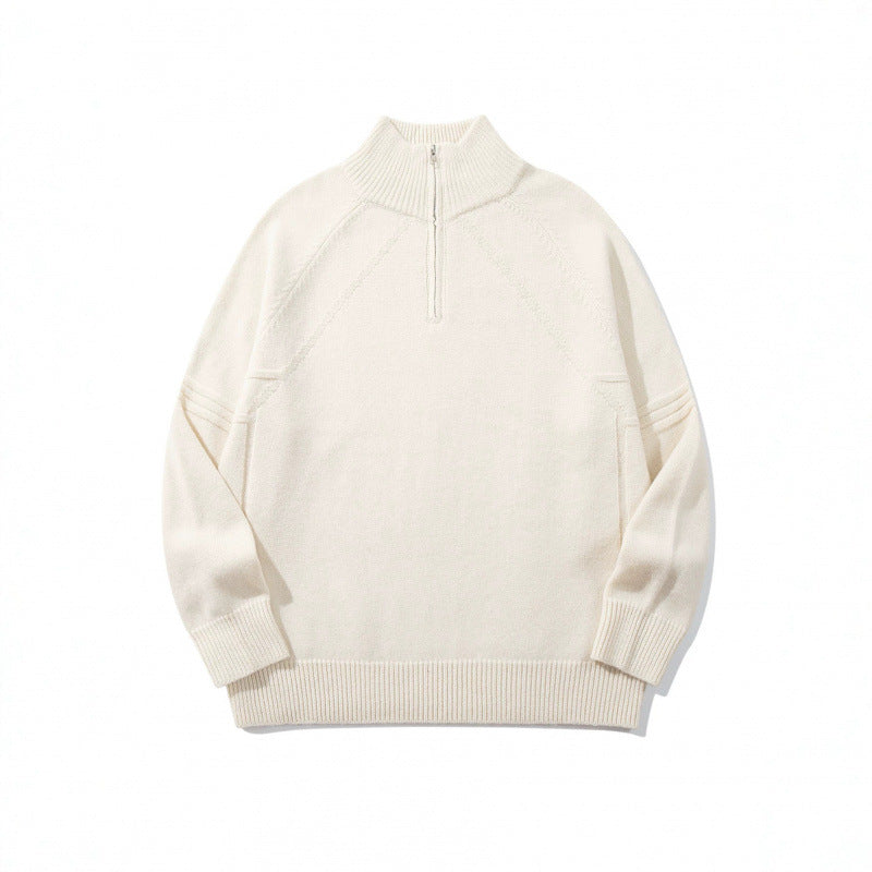 Unisex Knit Half-Zip Sweater with High Ribbed Collar and Raglan Sleeves Shop Velvia