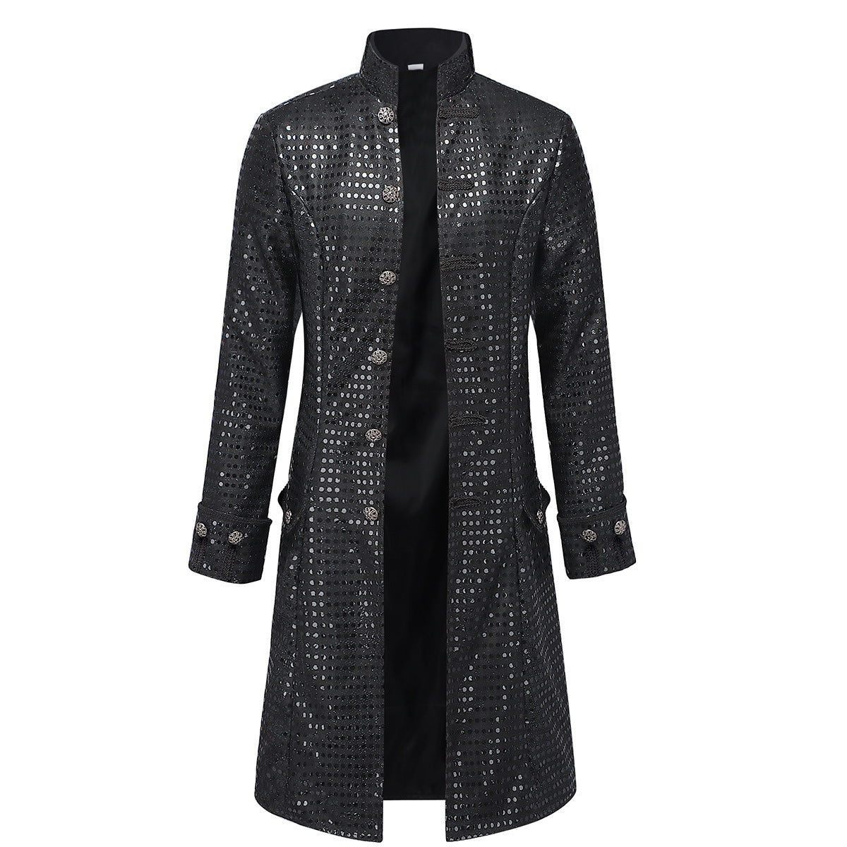Men's longer evening coat with stand-up collar, subtle sequin relief and ornamental decorative buttons Shop Velvia