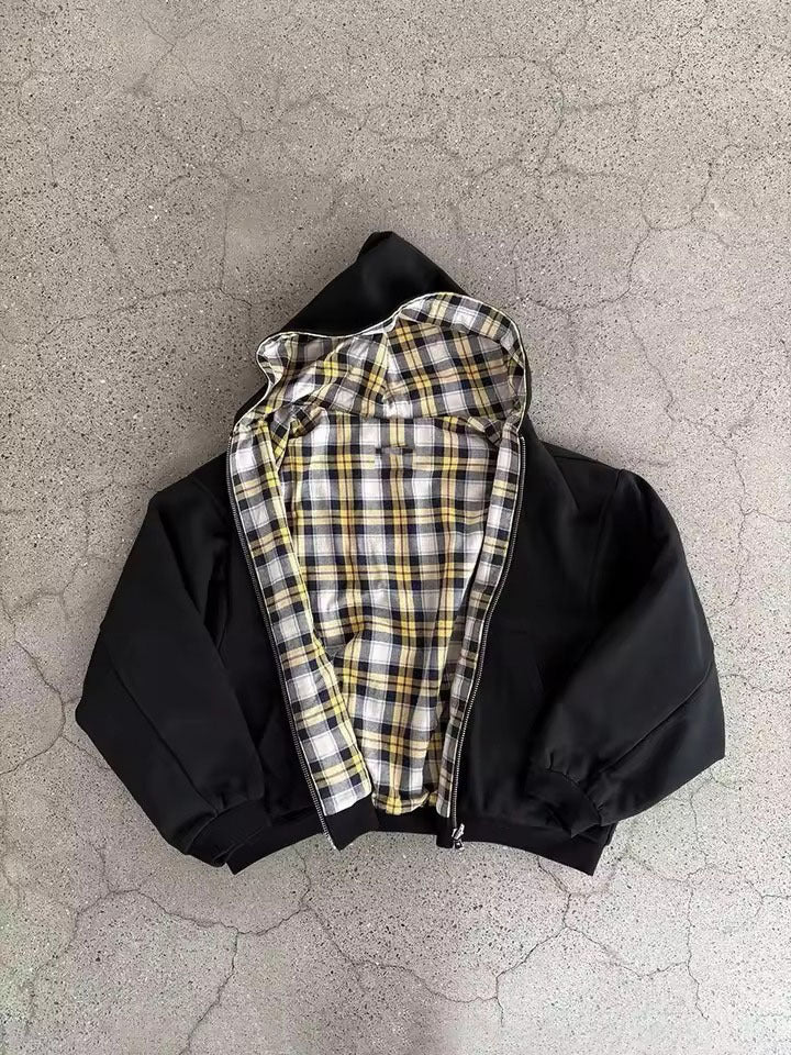 Men's padded hoodie with checked lining and full zip Shop Velvia