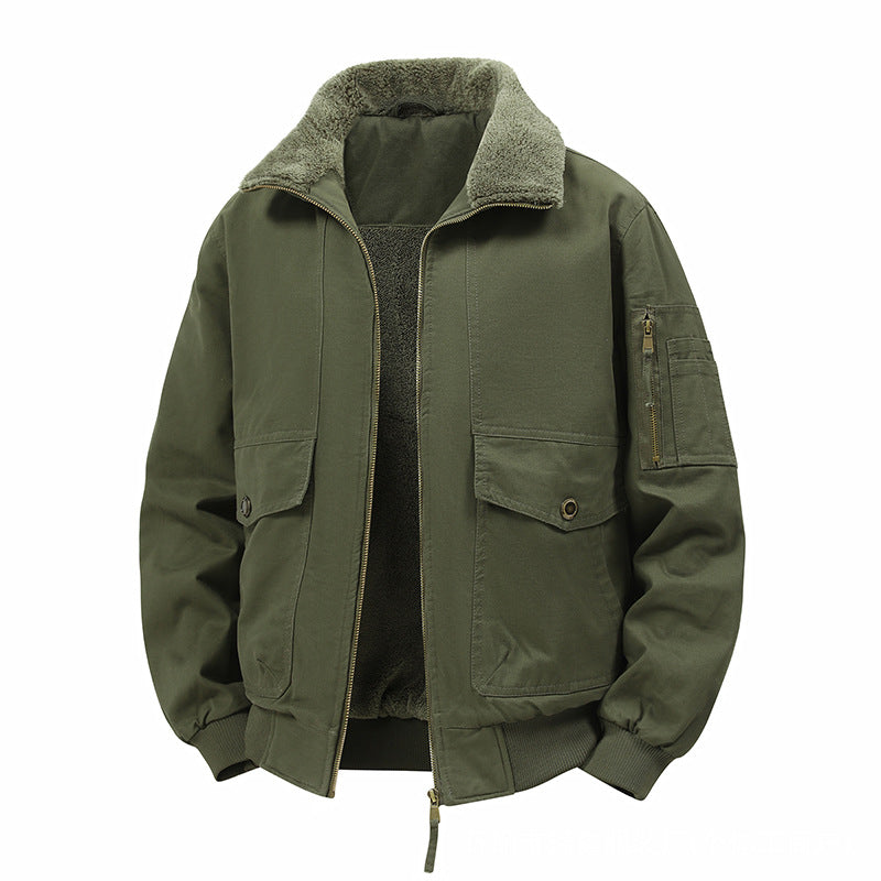 Men's Military Inspired Thermal Bomber Jacket with Teddy Lining, Arm Pocket and Snap Flap Pockets Shop Velvia