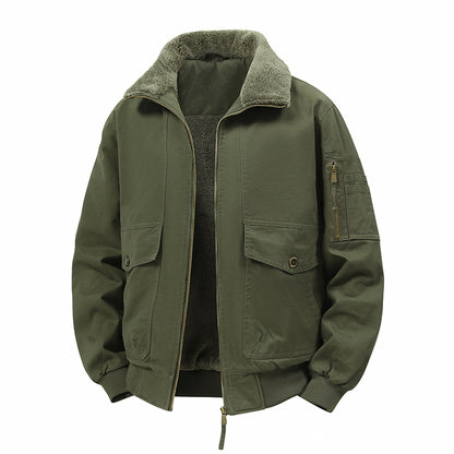 Men's Military Inspired Thermal Bomber Jacket with Teddy Lining, Arm Pocket and Snap Flap Pockets Shop Velvia