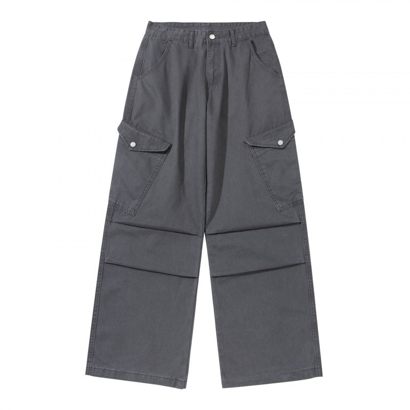 Ladies wide utility cargo pants made of sturdy canvas with a high waist and knee pleats Shop Velvia
