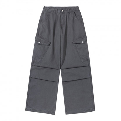 Ladies wide utility cargo pants made of sturdy canvas with a high waist and knee pleats Shop Velvia