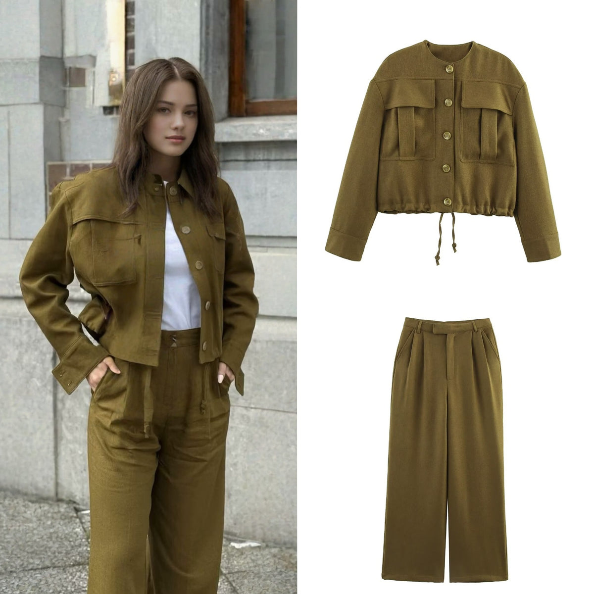 Women's Cropped Field Jacket with applied flap pockets and drawstring Shop Velvia