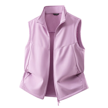 Women's Sleeveless Softshell Vest with Stand-Up Collar, Stretch Lining and Two-Way Zipper Shop Velvia