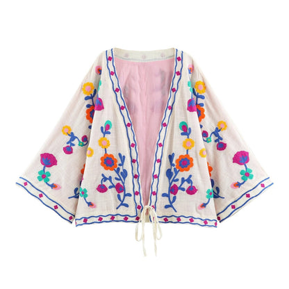 Women's embroidered kimono cardigan with floral embroidery Shop Velvia