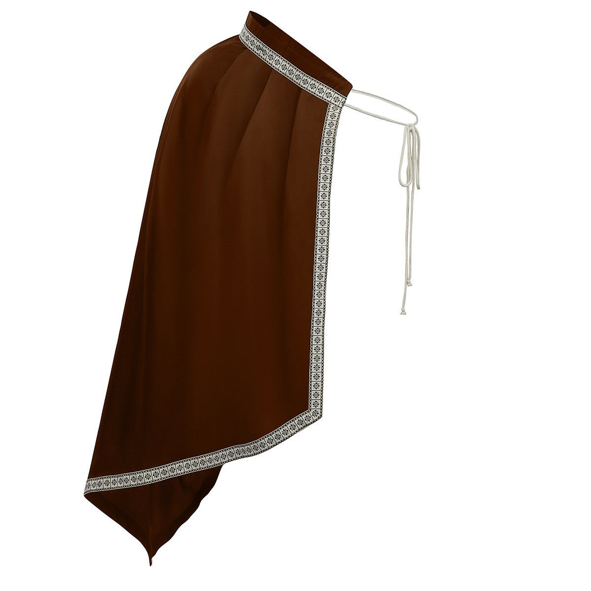 Unisex shoulder plate cape with laced collar, faux fur trim, adjustable leather straps, and asymmetrical train Shop Velvia