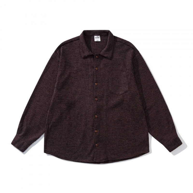 Unisex Boxy-Structure Knit Shirt with Kent Collar, Full Button Placket, and Patch Chest Pocket Shop Velvia