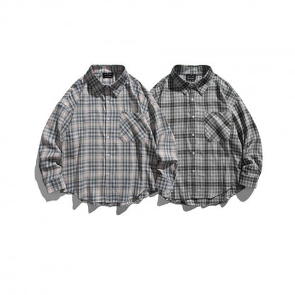 Unisex Oversize Check Shirt Jacket in Boxy Cut with Chest Pocket and Rounded Hem Shop Velvia