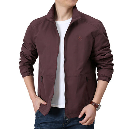 Men's Lightweight Wind Jacket with Stand Collar, Elastic Cuffs and Concealed Zipper Shop Velvia