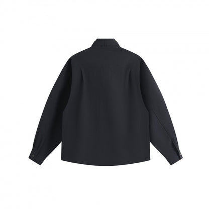 Unisex Boxy Overshirt with Stand Collar, Tie Loop and Snap Button Placket Shop Velvia