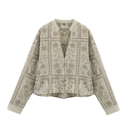 Ladies Embroidered V-Neck Boxy Blouse Jacket with Patchwork Embroidery Shop Velvia