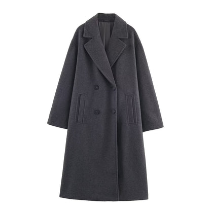 Women's Double-Breasted Oversized Coat with Notched Lapels and In-seam Pockets Shop Velvia
