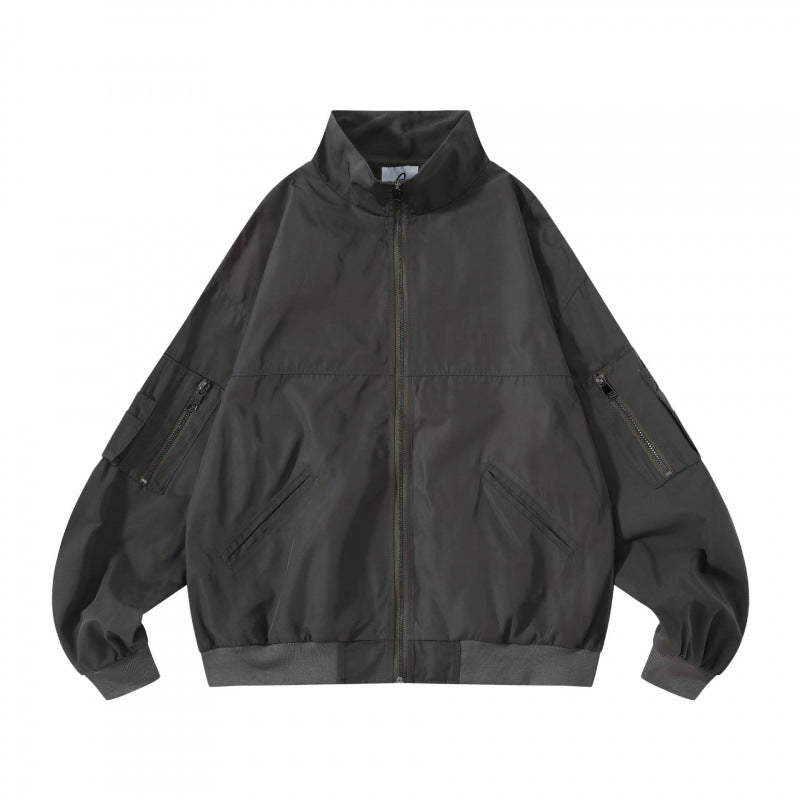 Unisex Kastige Utility Bomber Jacket with Stand Collar, Zipper and Sleeve Pockets Shop Velvia
