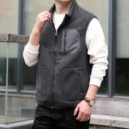 Men's Teddy Fleece Outdoor Vest with High Collar, Full Zip and Welded Chest Pocket Shop Velvia