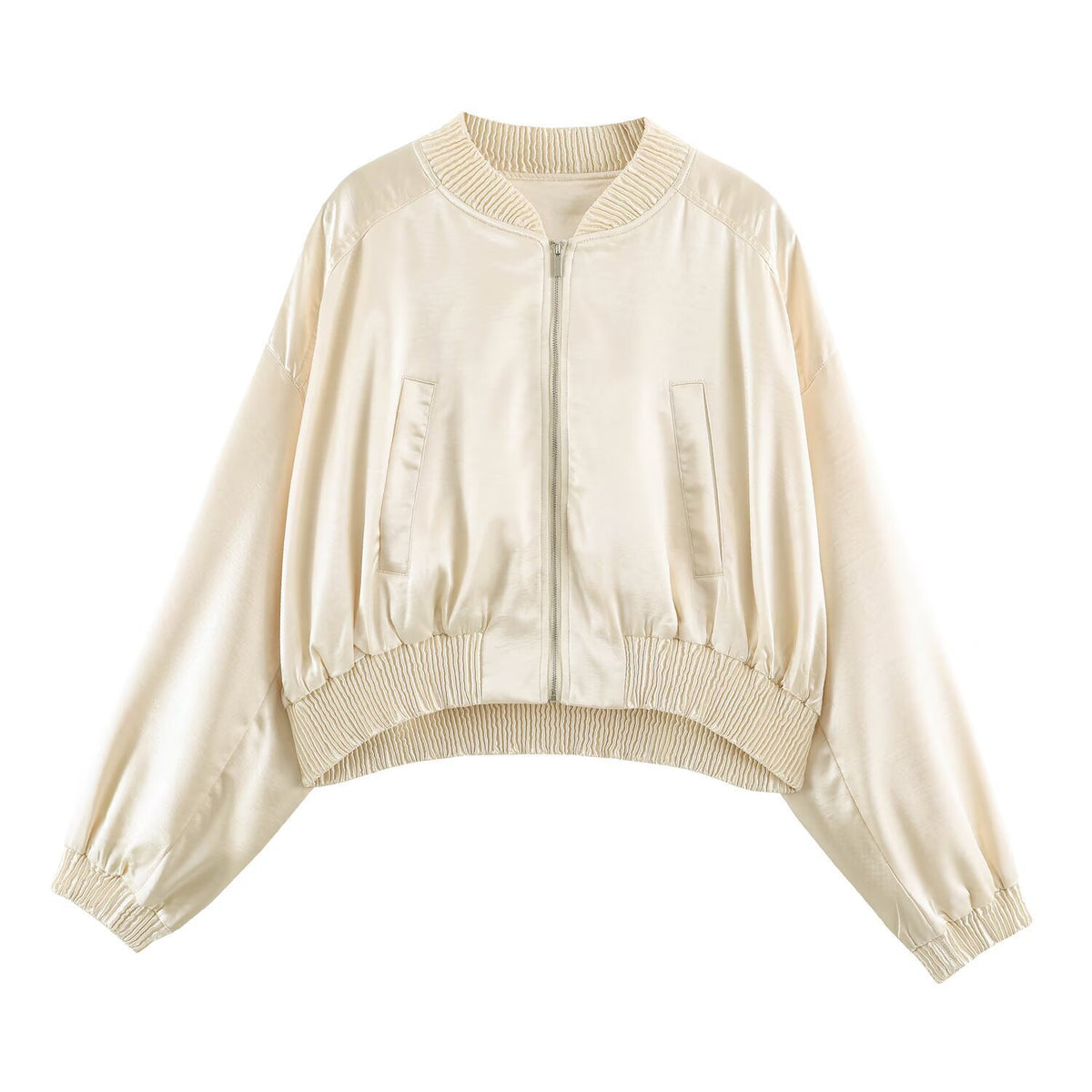 Women Cropped Bomber Jacket made of Satin with Ribbed Cuffs Shop Velvia