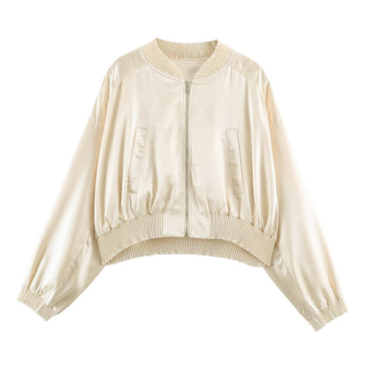 Women Cropped Bomber Jacket made of Satin with Ribbed Cuffs Shop Velvia