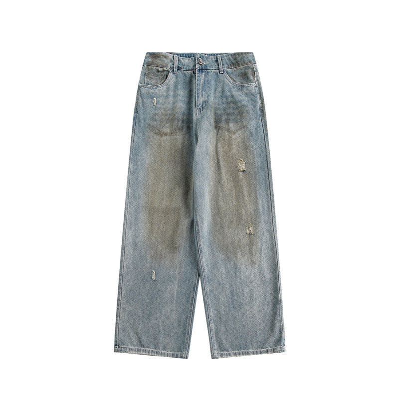 Ladies Wide Baggy Jeans with High Waist, Used Wash and Rip Details Shop Velvia