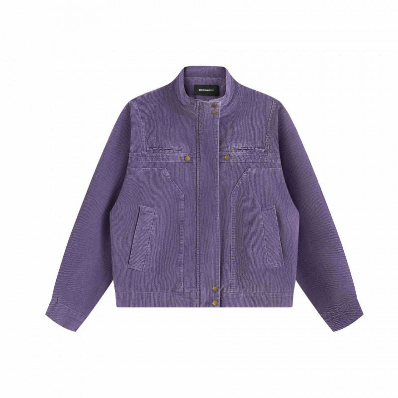 Unisex Cord-Boxy-Jacket with stand-up collar, hidden snap button placket and patch pockets Shop Velvia