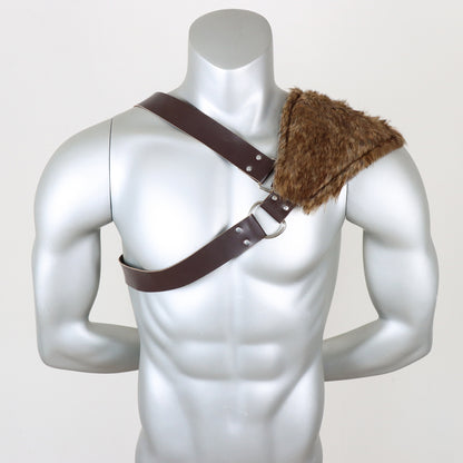 Men's shoulder harness with removable faux fur shoulder pad and adjustable leather straps Shop Velvia