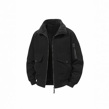Men's Military Inspired Thermal Bomber Jacket with Teddy Lining, Arm Pocket and Snap Flap Pockets Shop Velvia