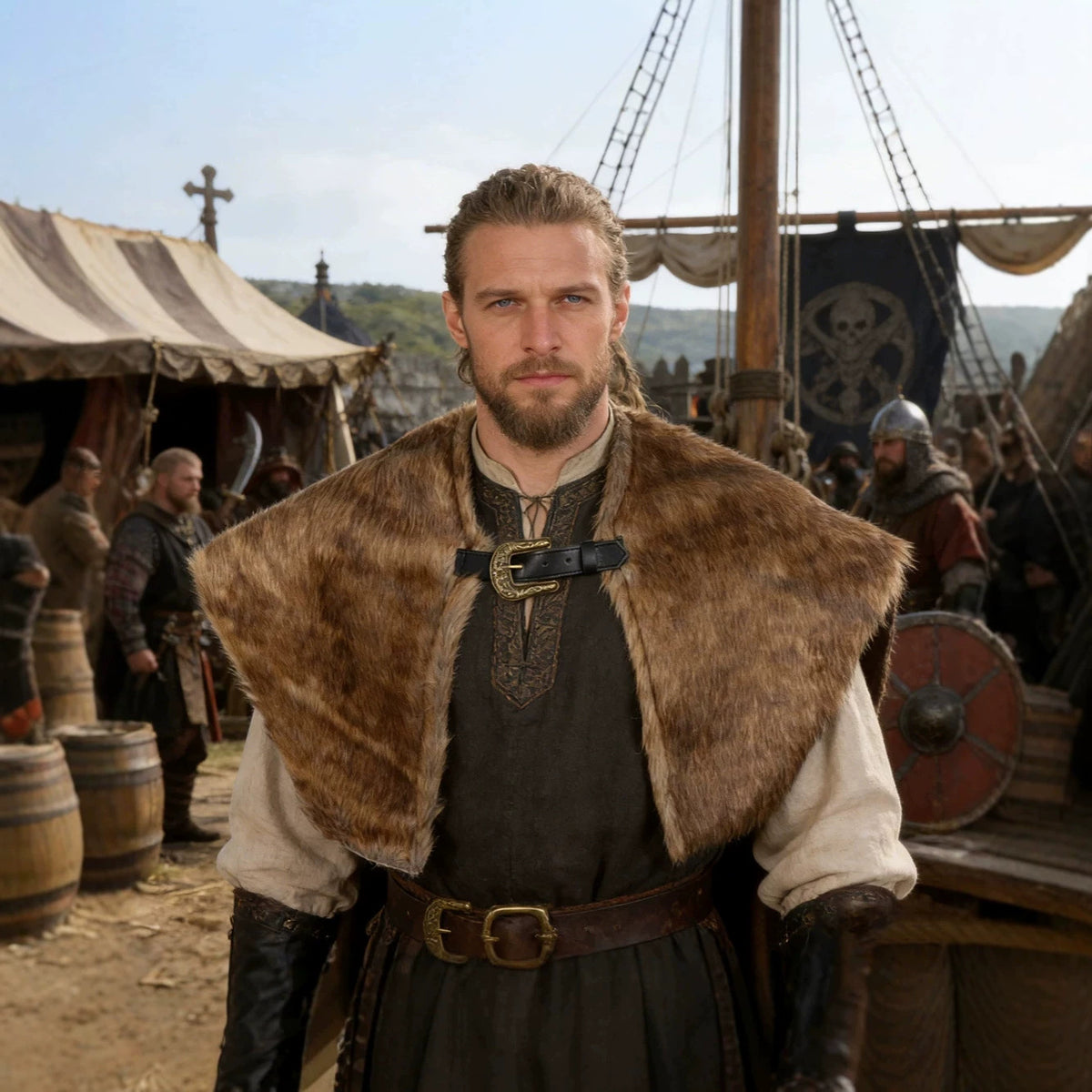 Men's shoulder cape made of faux fur with buckle closure and rustic Viking look Shop Velvia
