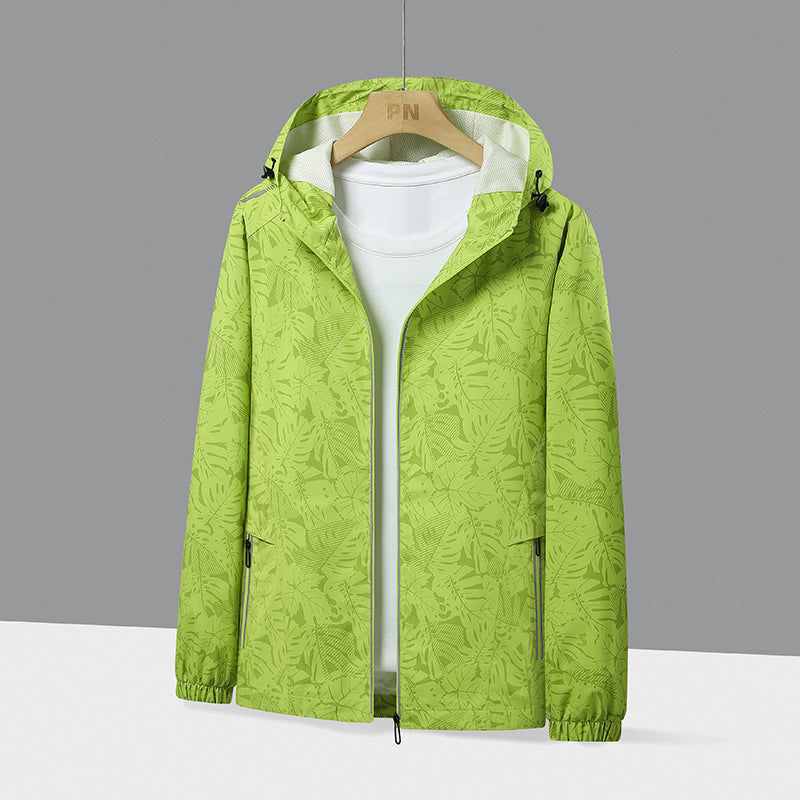 Men's Lightweight Hooded Windbreaker with Botanical Allover Print and Elastic Cuffs Shop Velvia