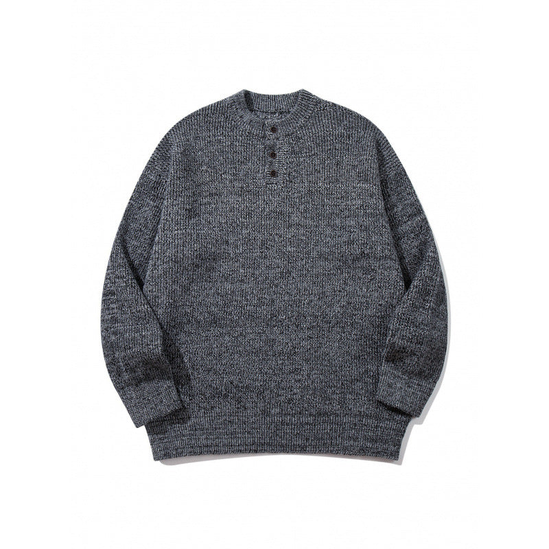 Unisex Oversize Chunky Knit Henley Sweater with Melange Structure and Ribbed Finishes Shop Velvia