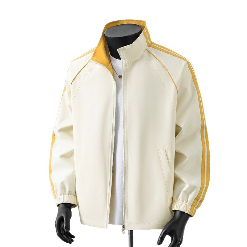 Men's Light Track Blouson Jacket with Stand-Up Collar and Contrast Stripes Shop Velvia
