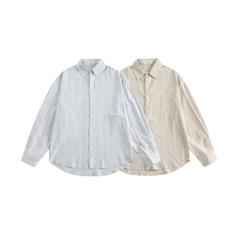 Unisex Oversize striped shirt with chest pocket and rounded hem Shop Velvia