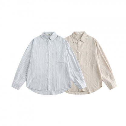 Unisex Oversize striped shirt with chest pocket and rounded hem Shop Velvia