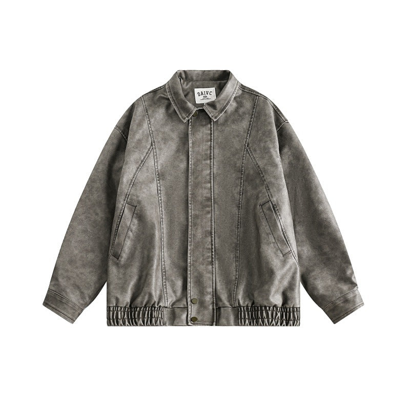 Unisex Boxy Overshirt Jacket in Vintage Suede Look with Elastic Hem and Concealed Snap Placket Shop Velvia