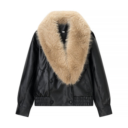 Women Quilted Leather Look Blouson with Voluminous Fur Collar Shop Velvia