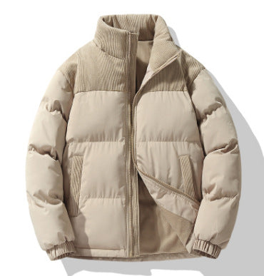Men's quilted winter jacket with cord trim, high stand-up collar, and warm insulation Shop Velvia