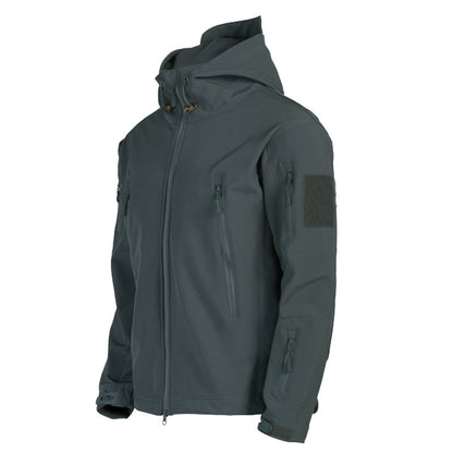 Men's Tactical Softshell Jacket with Hood, Camouflage Pattern and Multiple Zipper Pockets Shop Velvia