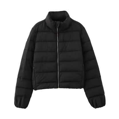 Women's Short Quilted Jacket with Stand-Up Collar, Zipper and Elastic Cuffs Shop Velvia