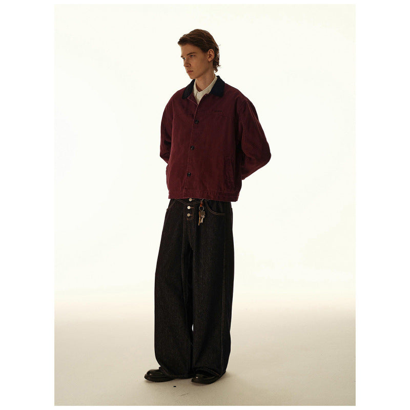 Men's Boxy Canvas Jacket with Cord Collar and Concealed Button Placket Shop Velvia