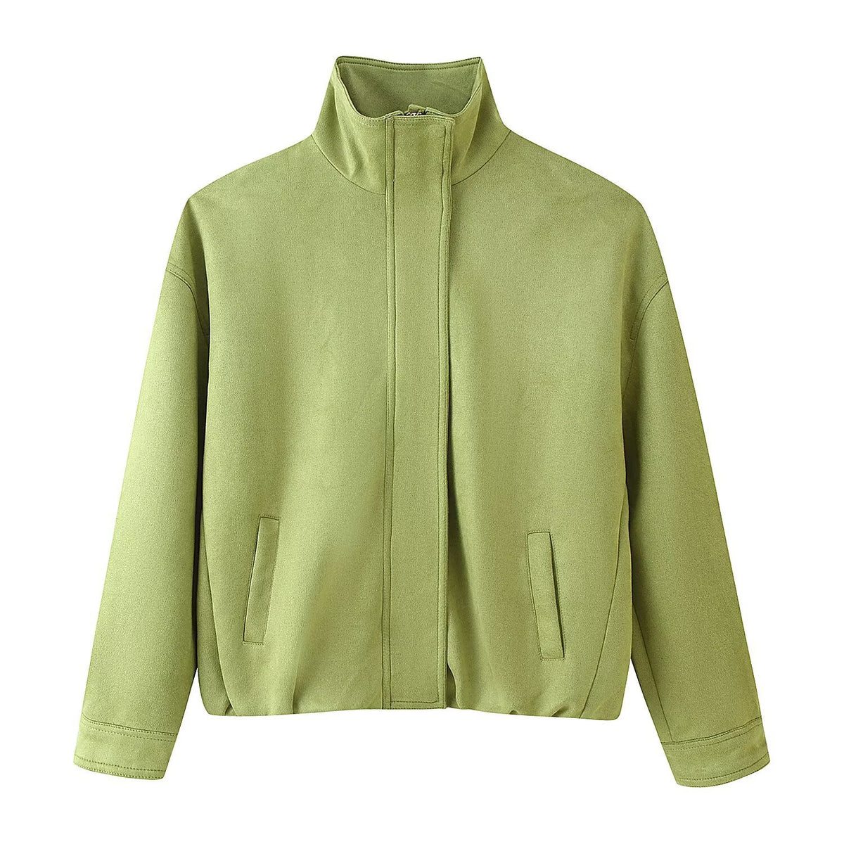 Women's Boxy Short Jacket with High Stand Collar, Concealed Front Placket and Jetted Pockets Shop Velvia