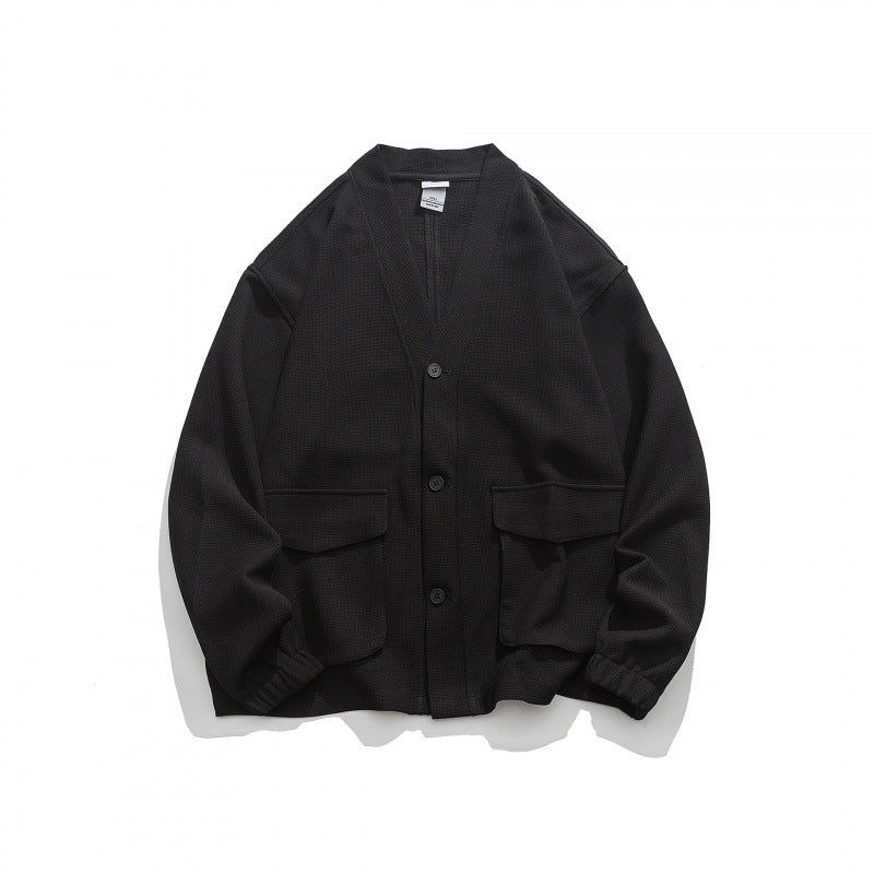 Unisex Oversize cardigan with large flap pockets and waffle texture Shop Velvia