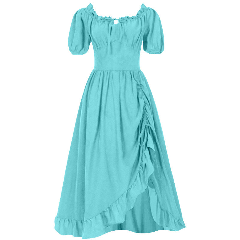 Women’s romantic maxi dress with off-the-shoulder neckline, puff sleeves, fitted bodice, and side ruching Shop Velvia