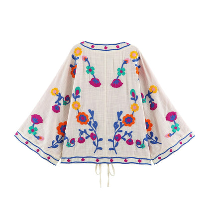 Women's embroidered kimono cardigan with floral embroidery Shop Velvia