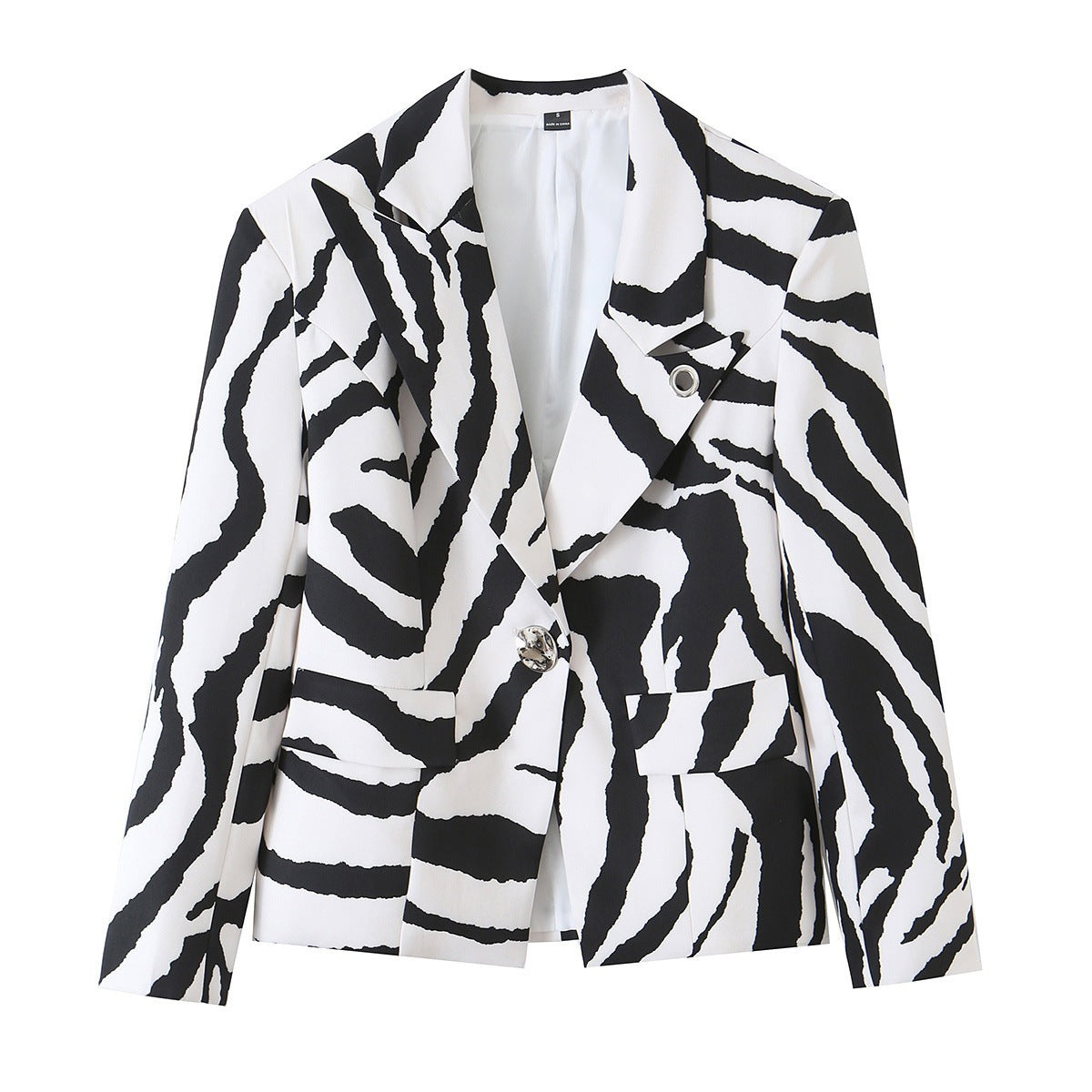 Women’s Statement Zebra Blazer with Lapel Collar and Tailored Silhouette Shop Velvia