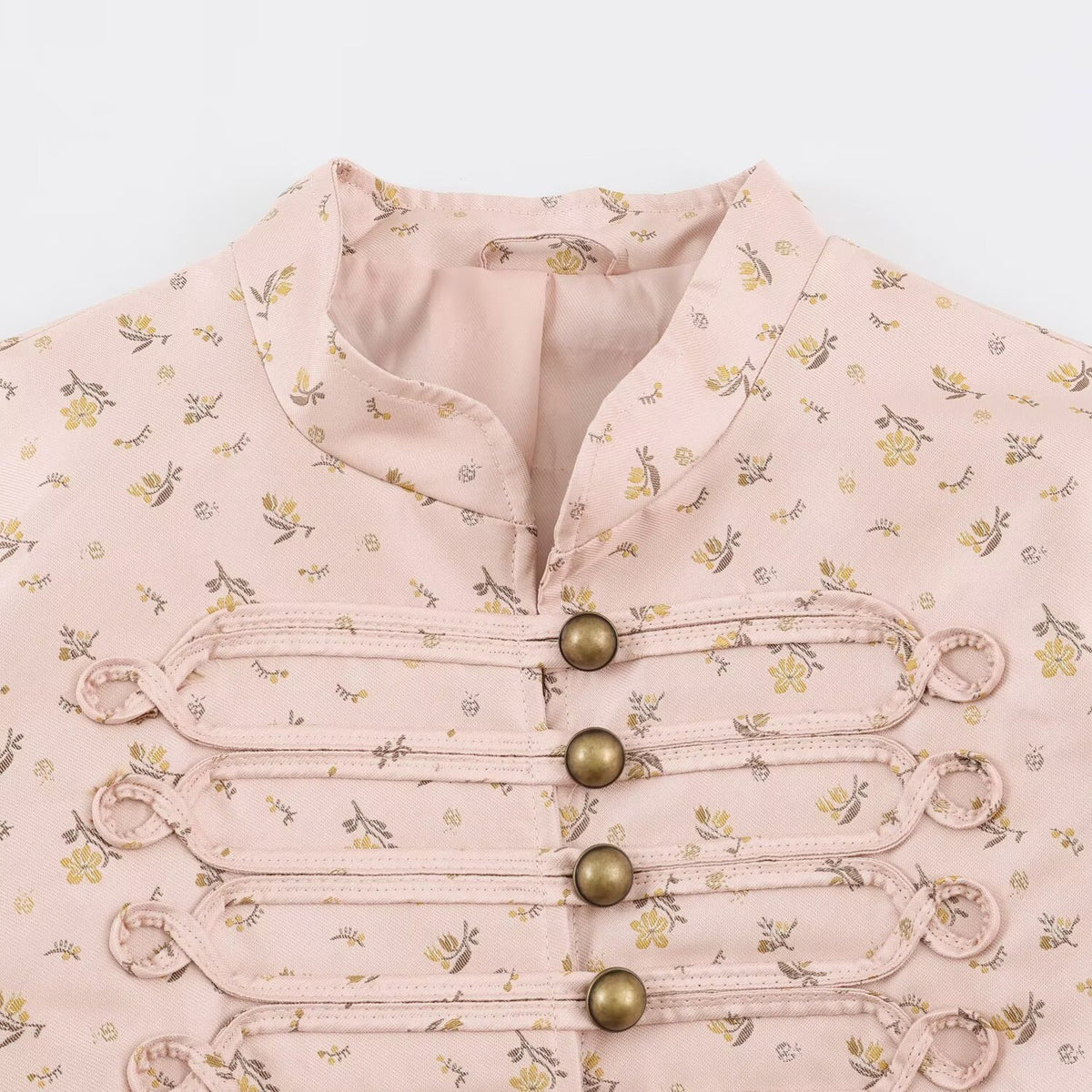 Women Cropped Satin Jacket in Military Style with Decorative Frog Trim Shop Velvia