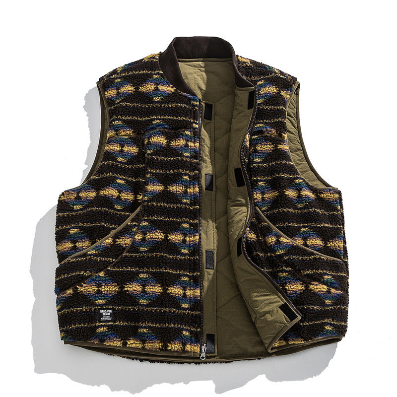 Unisex Reversible Quilted Vest with Jacquard Fleece and Patch Pockets Shop Velvia