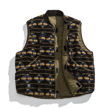 Unisex Reversible Quilted Vest with Jacquard Fleece and Patch Pockets Shop Velvia